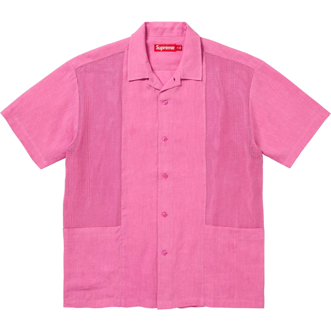 Details on Mesh Panel Linen S S Shirt Pink from spring summer
                                                    2024 (Price is $138)