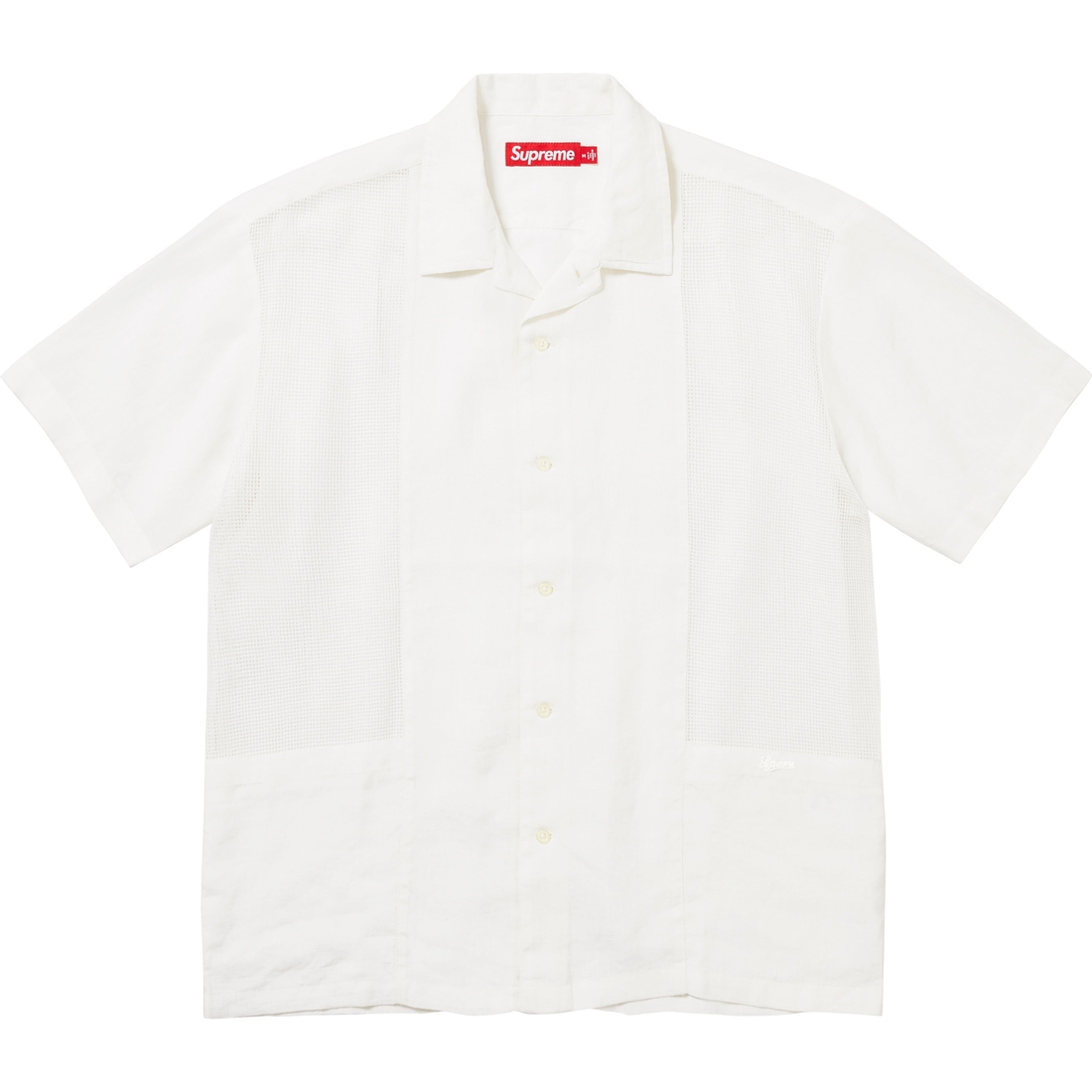 Details on Mesh Panel Linen S S Shirt White from spring summer
                                                    2024 (Price is $138)