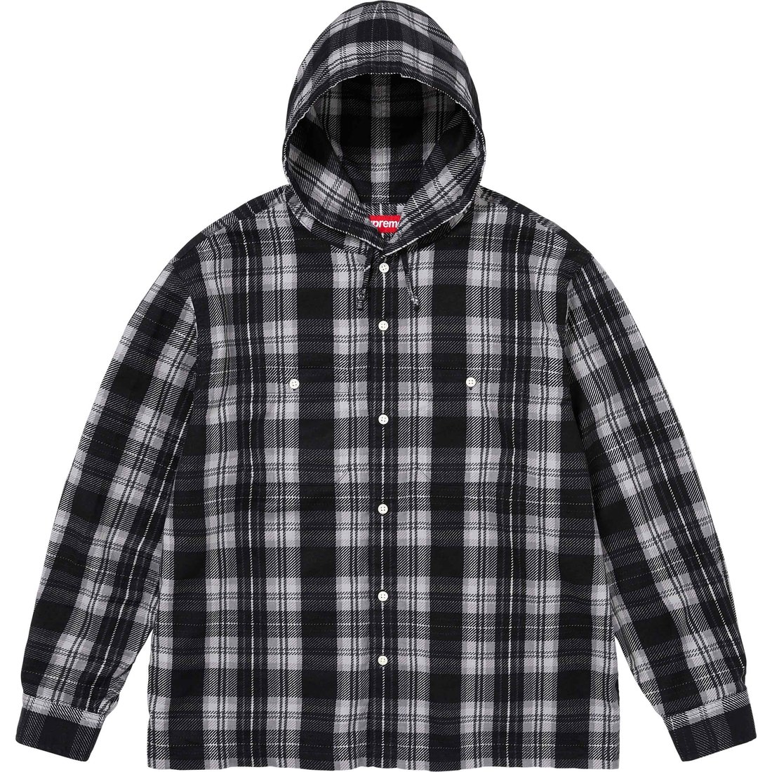Details on Printed Hooded Flannel Shirt Black from spring summer
                                                    2024 (Price is $138)