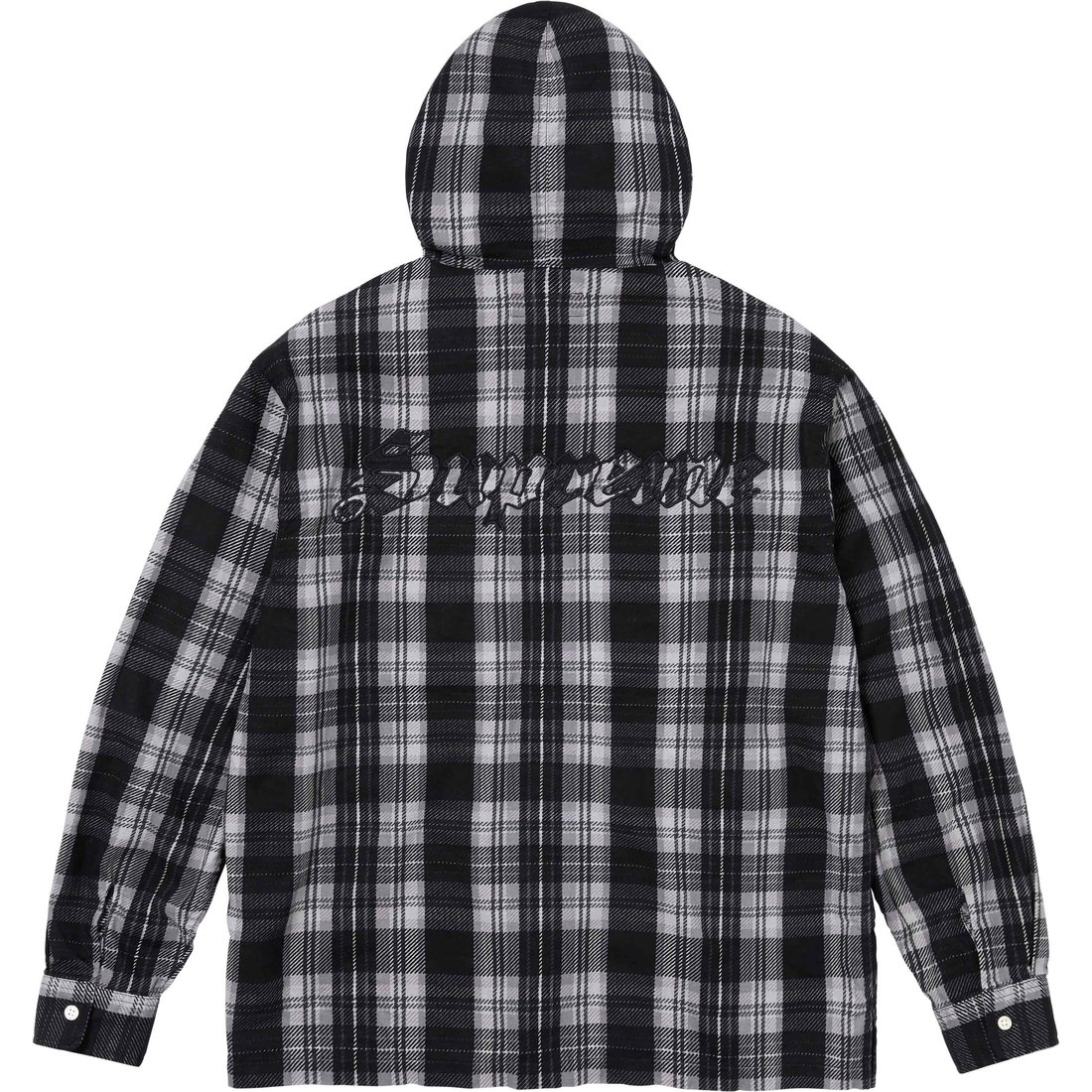 Details on Printed Hooded Flannel Shirt Black from spring summer
                                                    2024 (Price is $138)