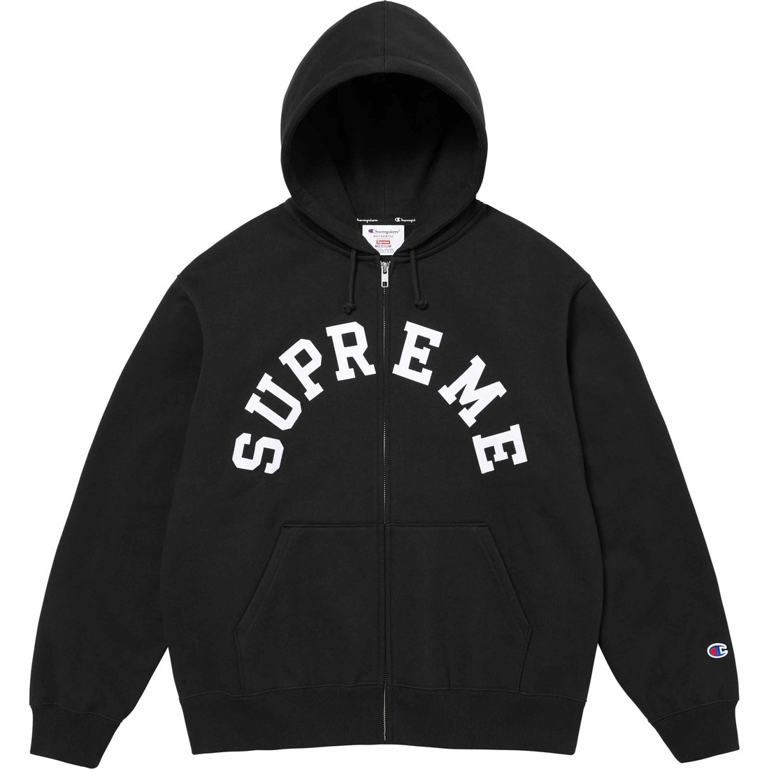 Details on Supreme Champion Zip Up Hooded Sweatshirt Black from spring summer
                                                    2024 (Price is $158)