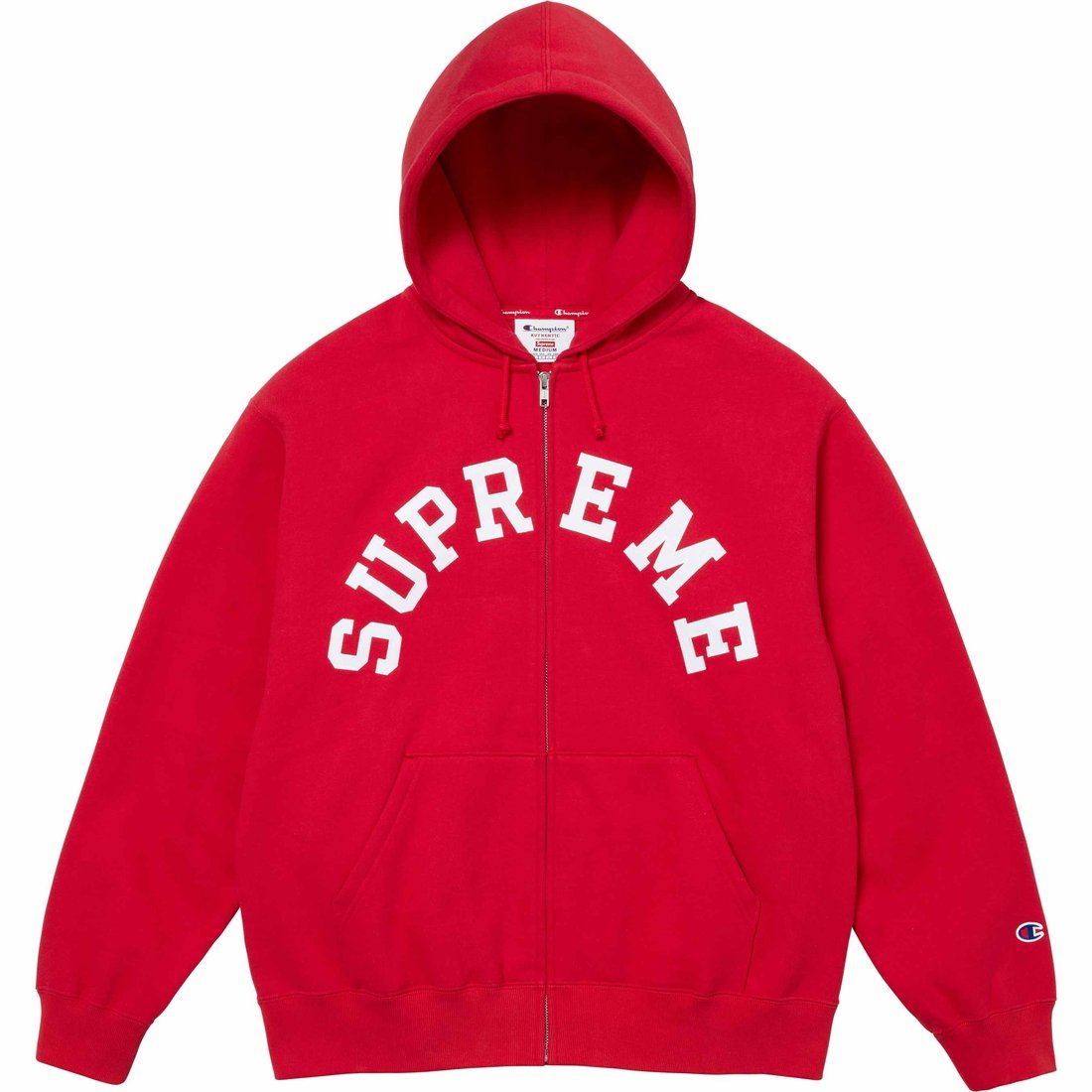 Details on Supreme Champion Zip Up Hooded Sweatshirt Red from spring summer
                                                    2024 (Price is $158)