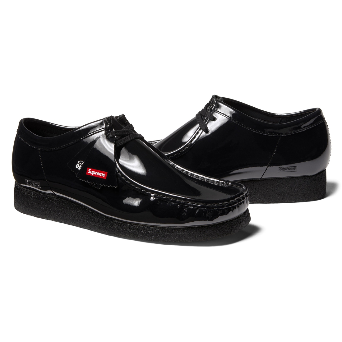 Details on Supreme Clarks Originals Patent Leather Wallabee Black from spring summer
                                                    2024 (Price is $178)