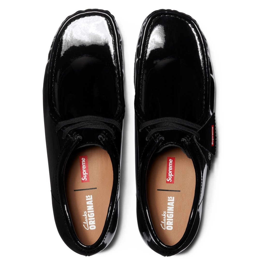 Details on Supreme Clarks Originals Patent Leather Wallabee Black from spring summer
                                                    2024 (Price is $178)