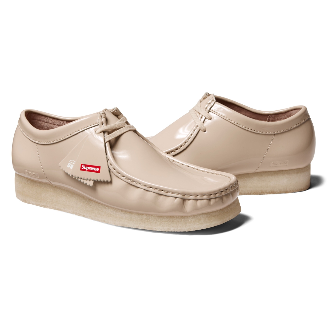 Details on Supreme Clarks Originals Patent Leather Wallabee Natural from spring summer
                                                    2024 (Price is $178)