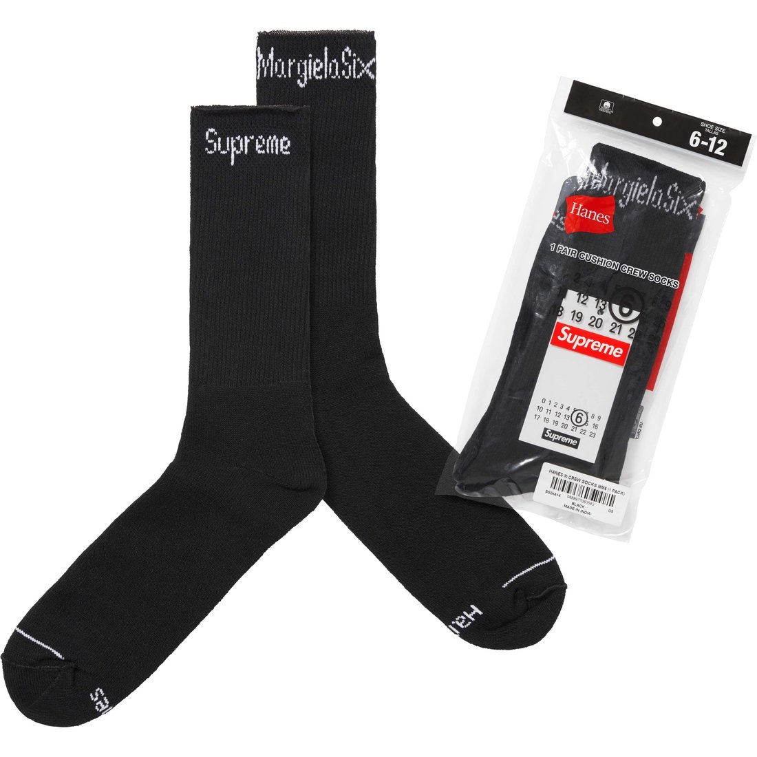 Details on Supreme MM6 Maison Margiela Hanes Crew Socks (1 Pack) Black from spring summer
                                                    2024 (Price is $28)