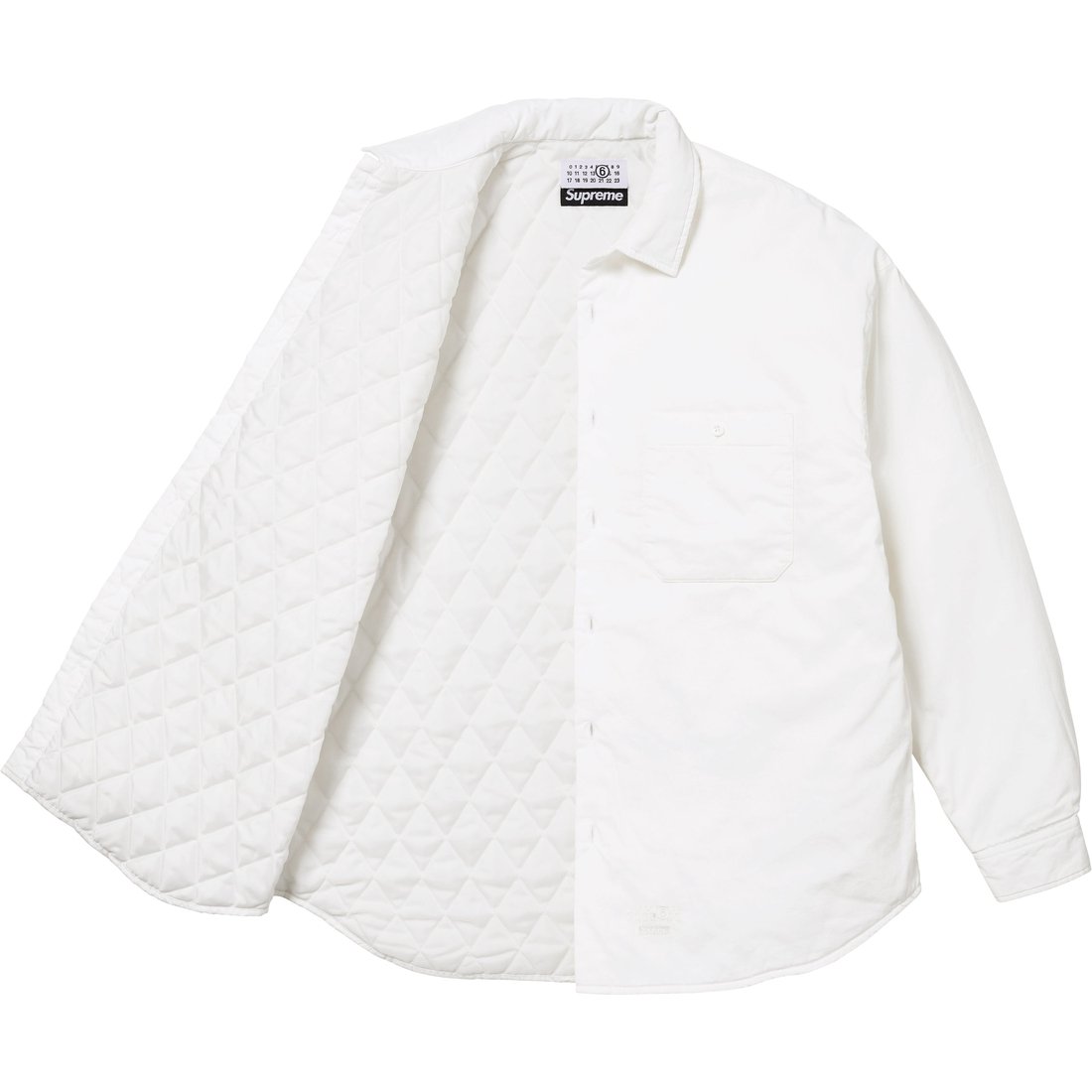 Details on Supreme MM6 Maison Margiela Padded Shirt White from spring summer
                                                    2024 (Price is $168)