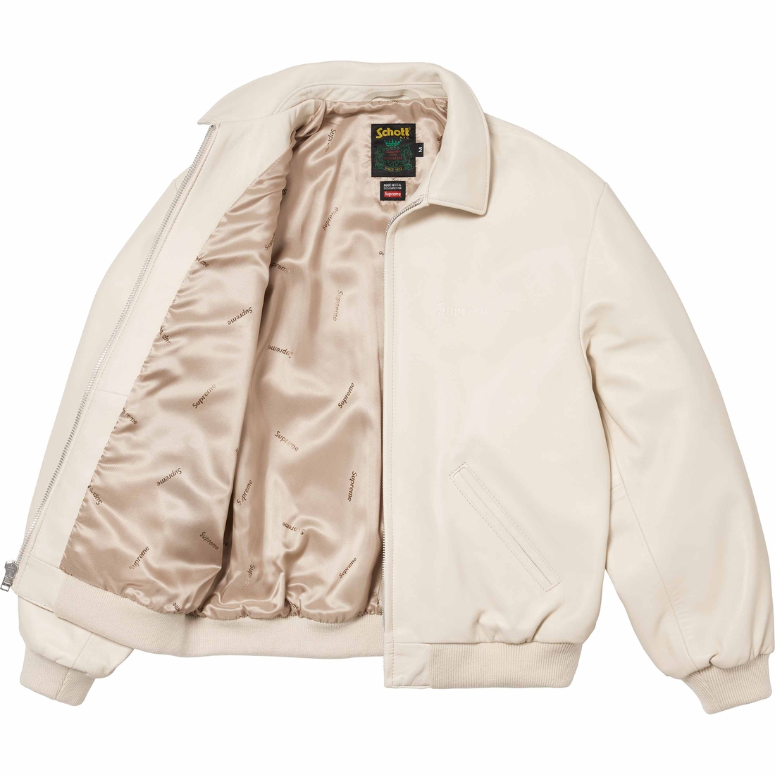 Details on Supreme Schott Hooded Leather Bomber Jacket Stone from spring summer
                                                    2024 (Price is $898)