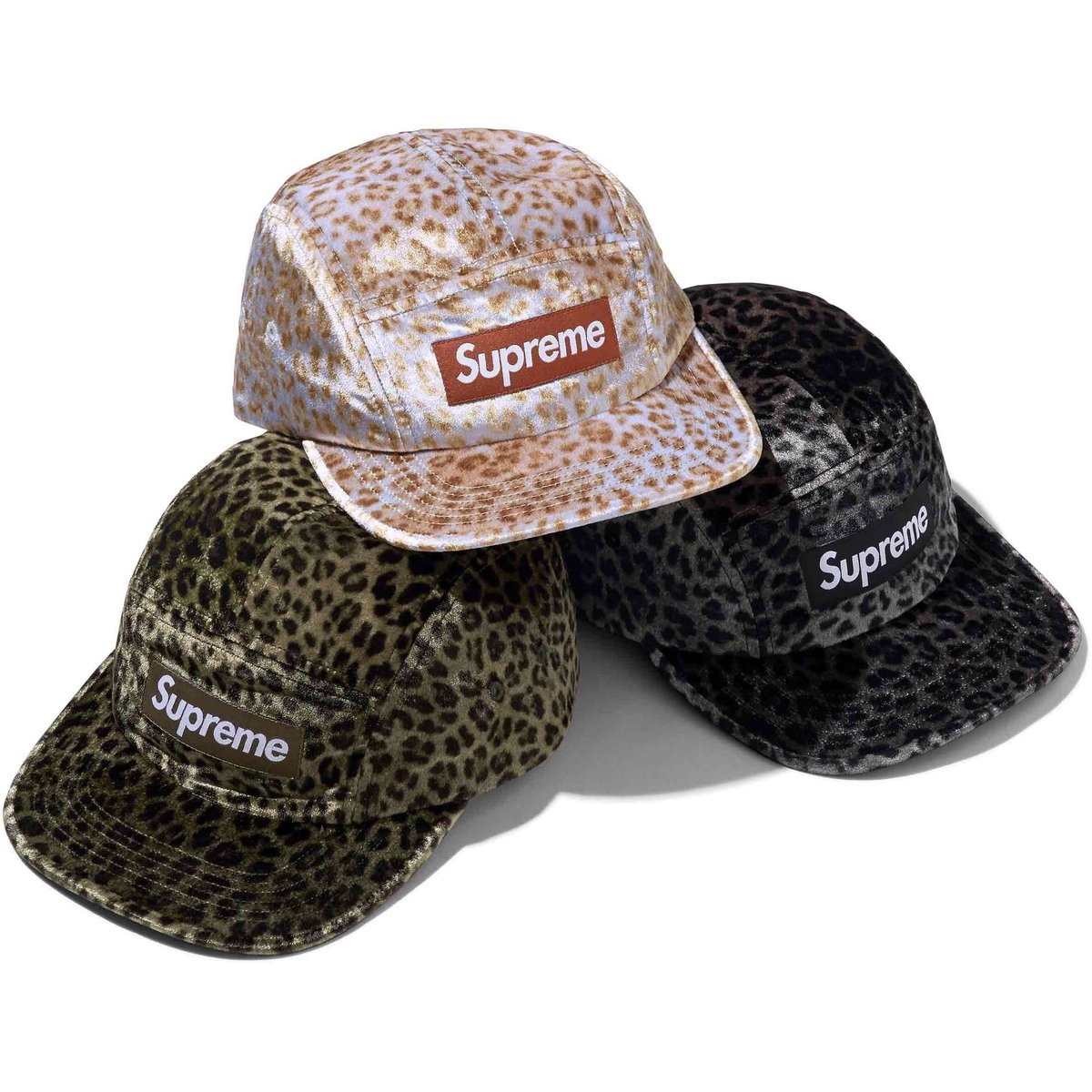 Supreme Leopard Velvet Camp Cap released during spring summer 24 season