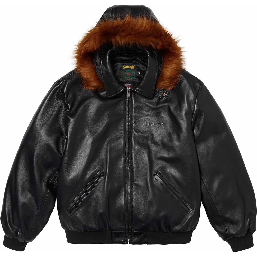 Details on Supreme Schott Hooded Leather Bomber Jacket  from spring summer
                                                    2024 (Price is $898)