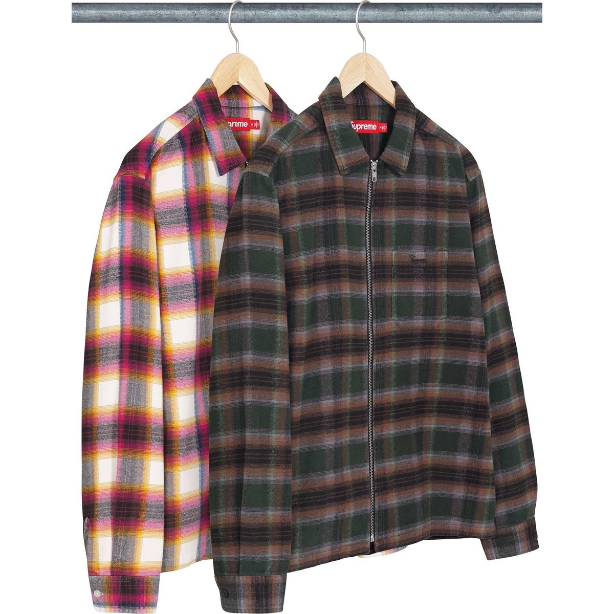 Details on Shadow Plaid Flannel Zip Up Shirt from spring summer
                                            2024 (Price is $138)