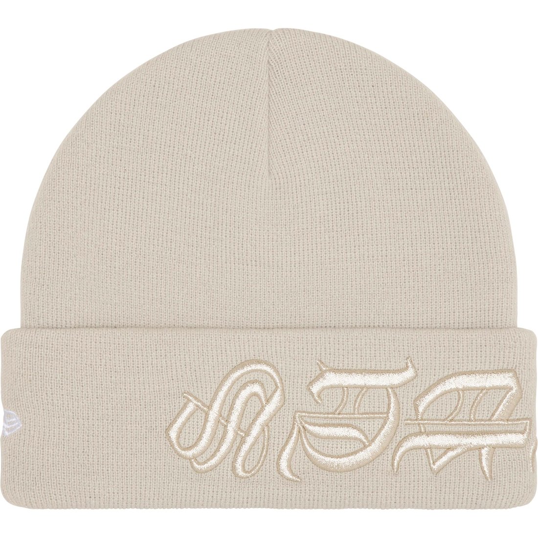 Details on New Era Blackletter Beanie Stone from spring summer
                                                    2025 (Price is $40)