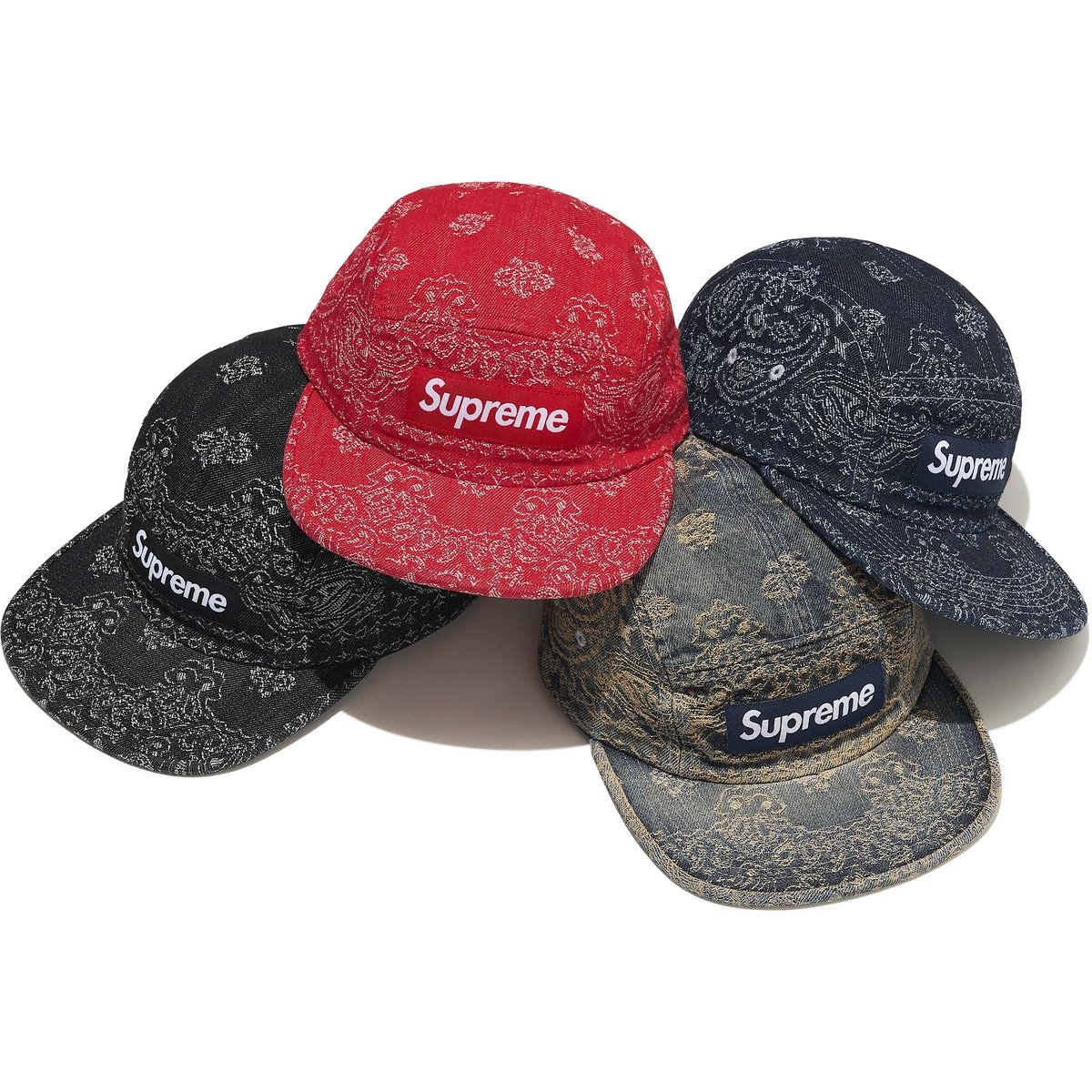 Supreme Bandana Jacquard Denim Camp Cap for spring summer 25 season