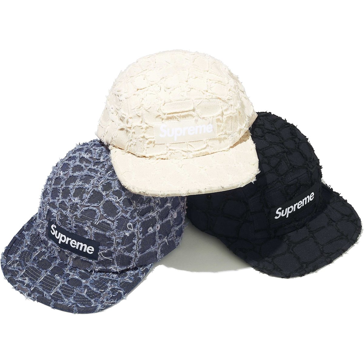 Supreme Frayed Croc Denim Camp Cap for spring summer 25 season