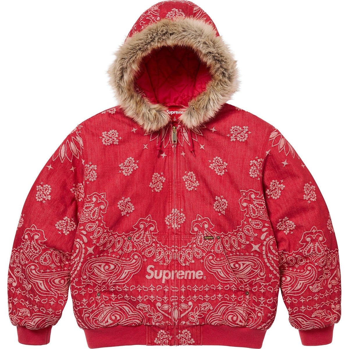 Details on Bandana Jacquard Denim Hooded Work Jacket Red from spring summer
                                                    2025