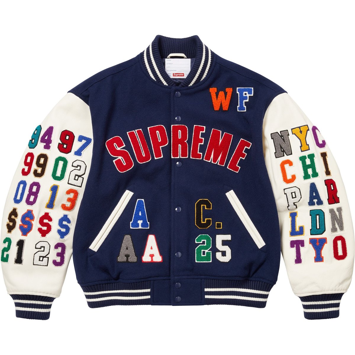 Details on Praises Varsity Jacket Navy from spring summer
                                                    2025