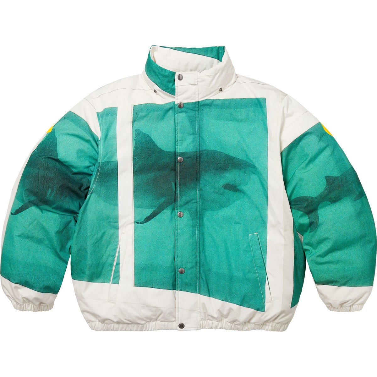 Details on Supreme Damien Hirst Down Puffer Jacket White from spring summer
                                                    2025 (Price is $488)