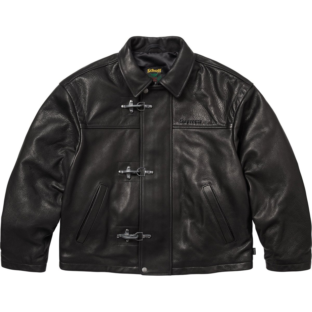 Details on Supreme Schott Leather Clip Jacket Black from spring summer
                                                    2025