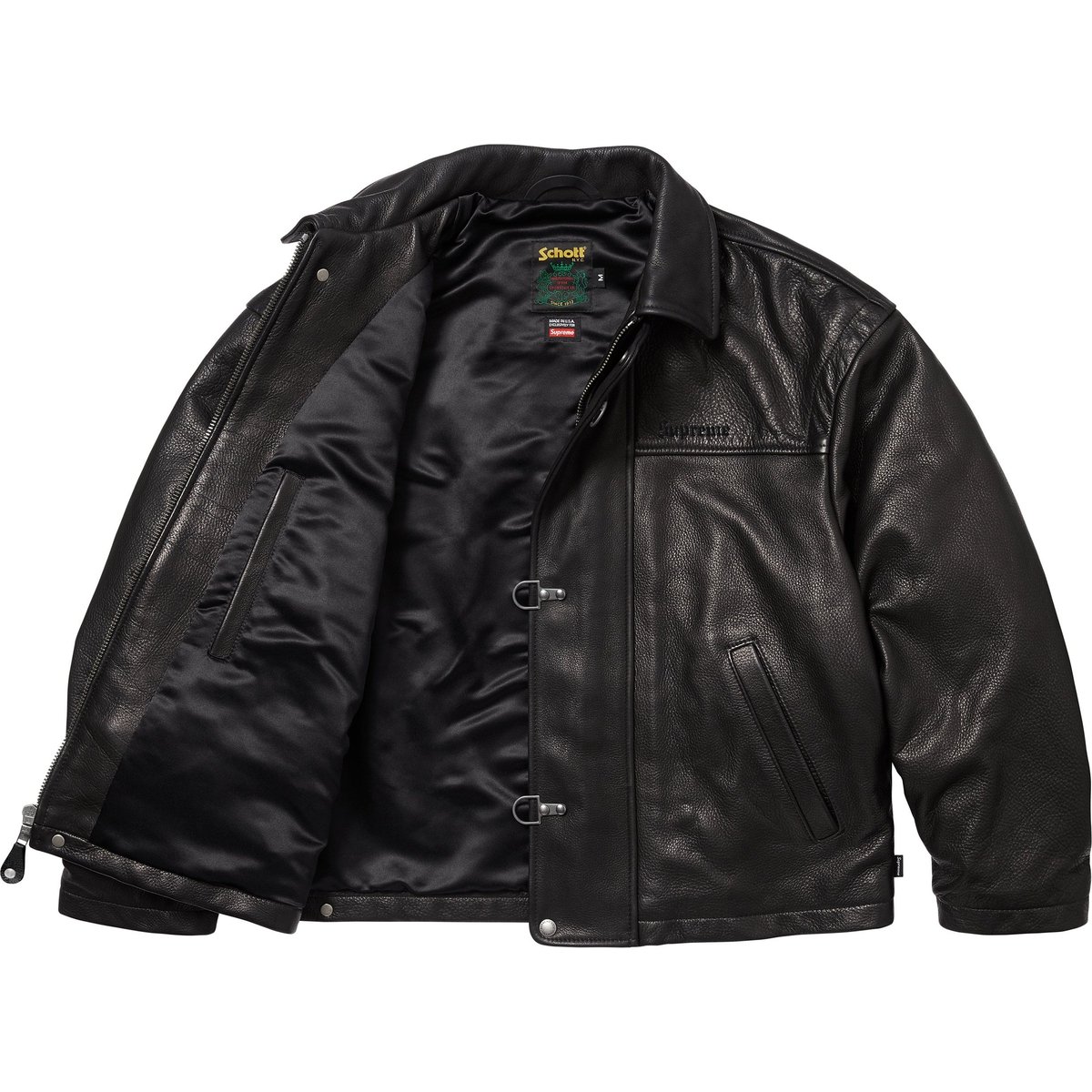 Details on Supreme Schott Leather Clip Jacket Black from spring summer
                                                    2025