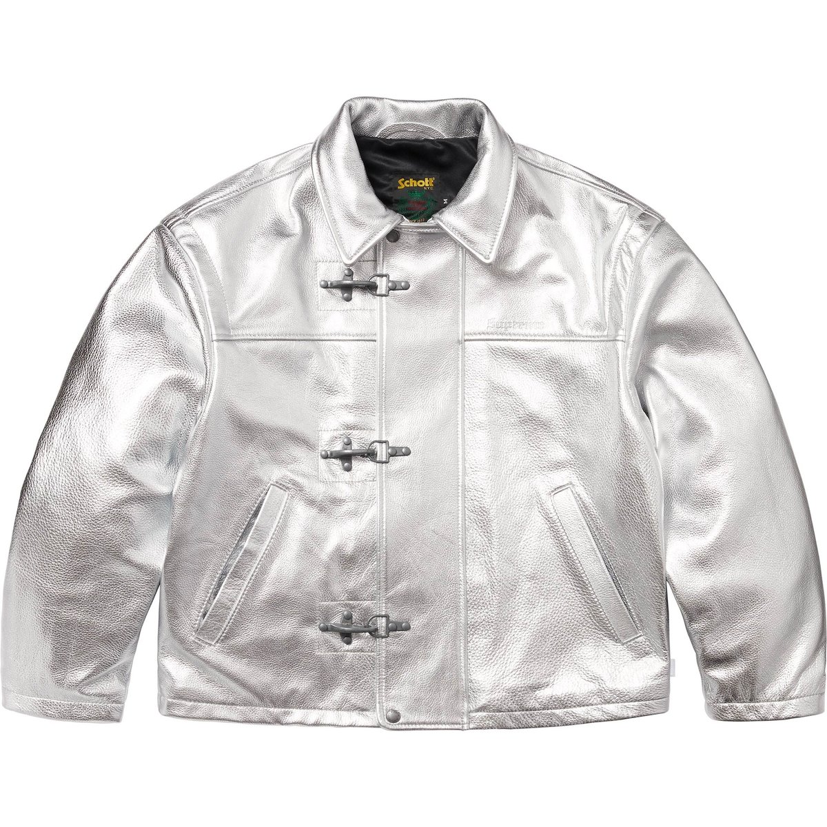 Details on Supreme Schott Leather Clip Jacket Silver from spring summer
                                                    2025