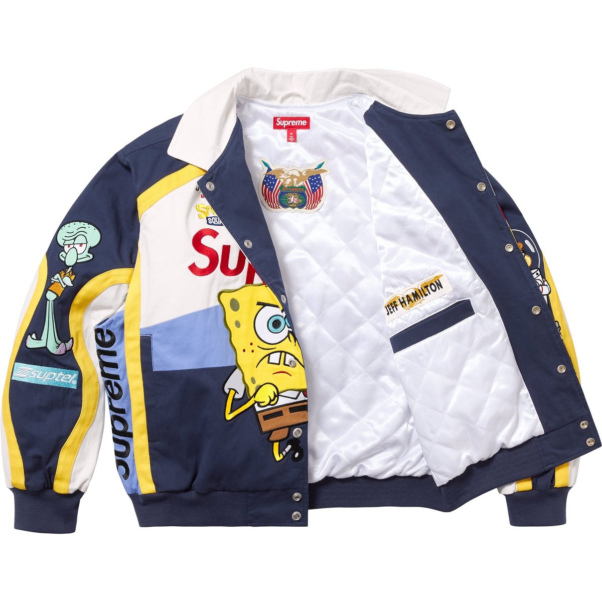 Details on Supreme SpongeBob SquarePants Jeff Hamilton Racing Jacket White from spring summer
                                                    2025