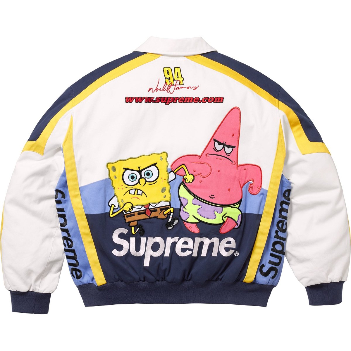 Details on Supreme SpongeBob SquarePants Jeff Hamilton Racing Jacket White from spring summer
                                                    2025