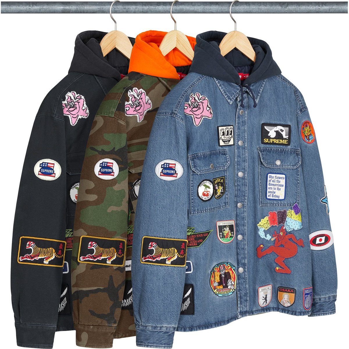 Details on Patches Hooded Zip Up Shirt Group Shots from spring summer
                                                    2025