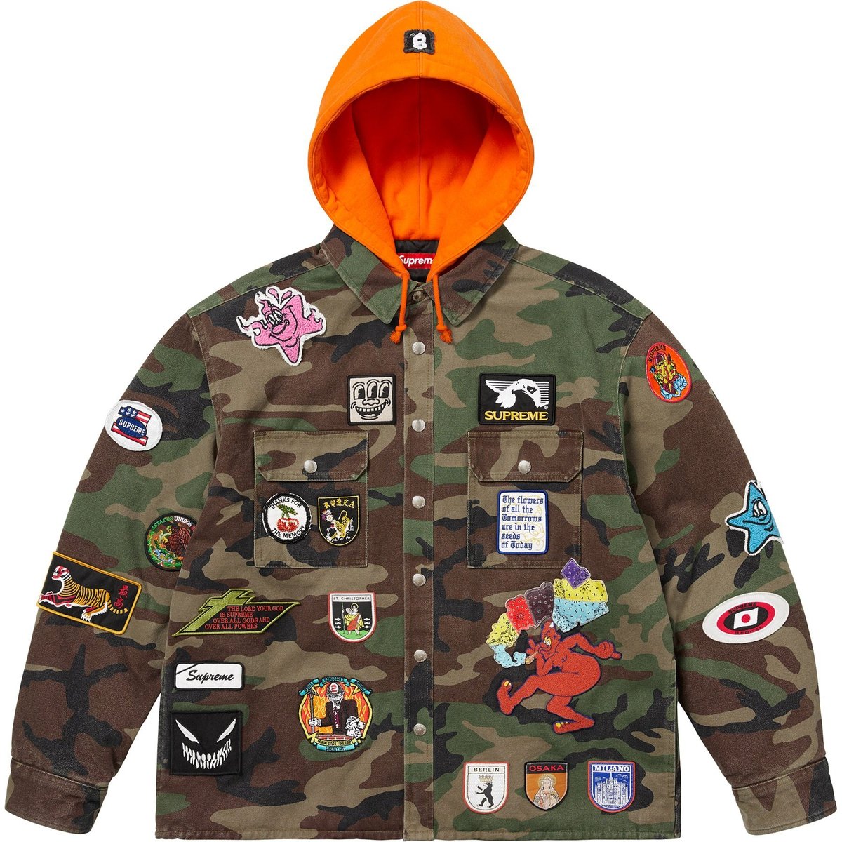 Details on Patches Hooded Zip Up Shirt Woodland Camo from spring summer
                                                    2025