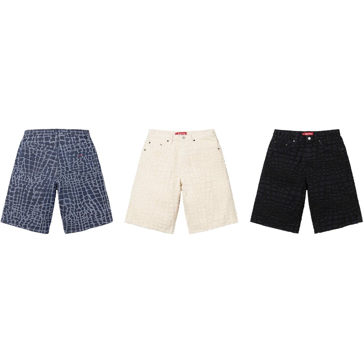 Supreme Frayed Croc Baggy Denim Short for spring summer 25 season