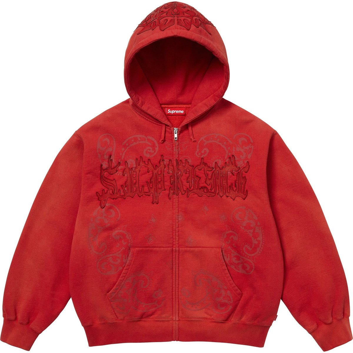 Details on Leather Appliqué Zip Up Hooded Sweatshirt Burnt Red from spring summer
                                                    2025