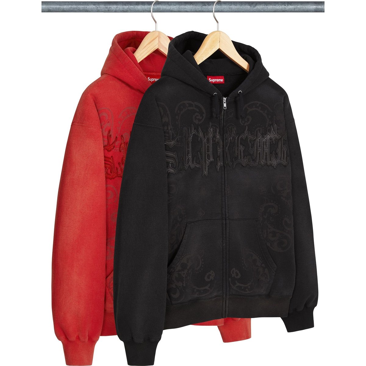 Supreme Leather Appliqué Zip Up Hooded Sweatshirt for spring summer 25 season