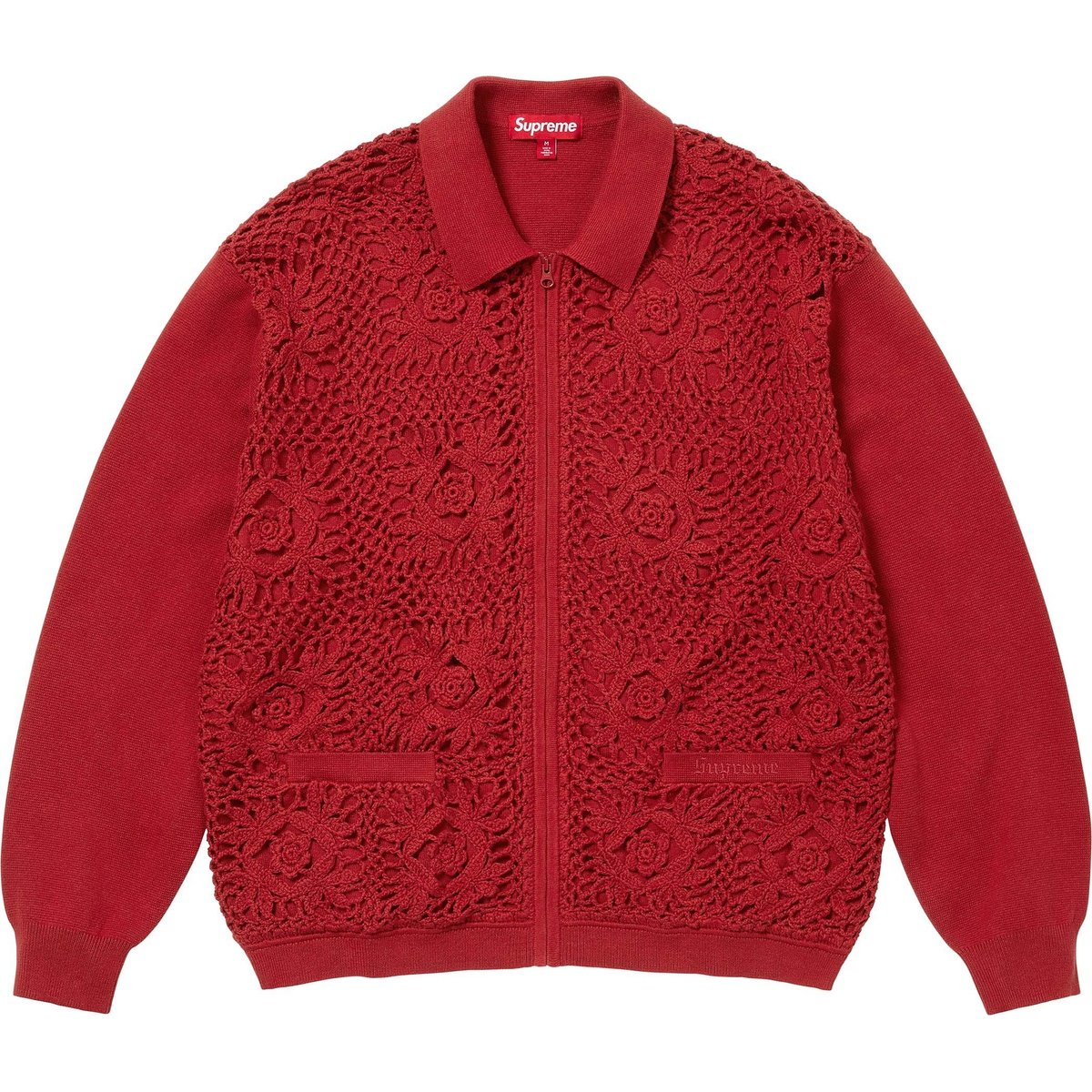 Details on Crochet Zip Up Cardigan Dark Red from spring summer
                                                    2025 (Price is $228)