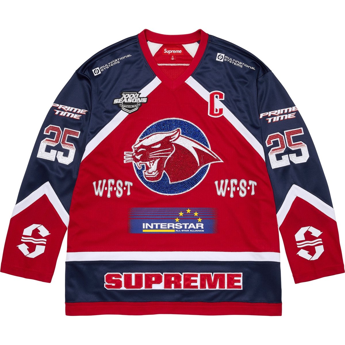 Details on Rhinestone Hockey Jersey Red from spring summer
                                                    2025 (Price is $228)